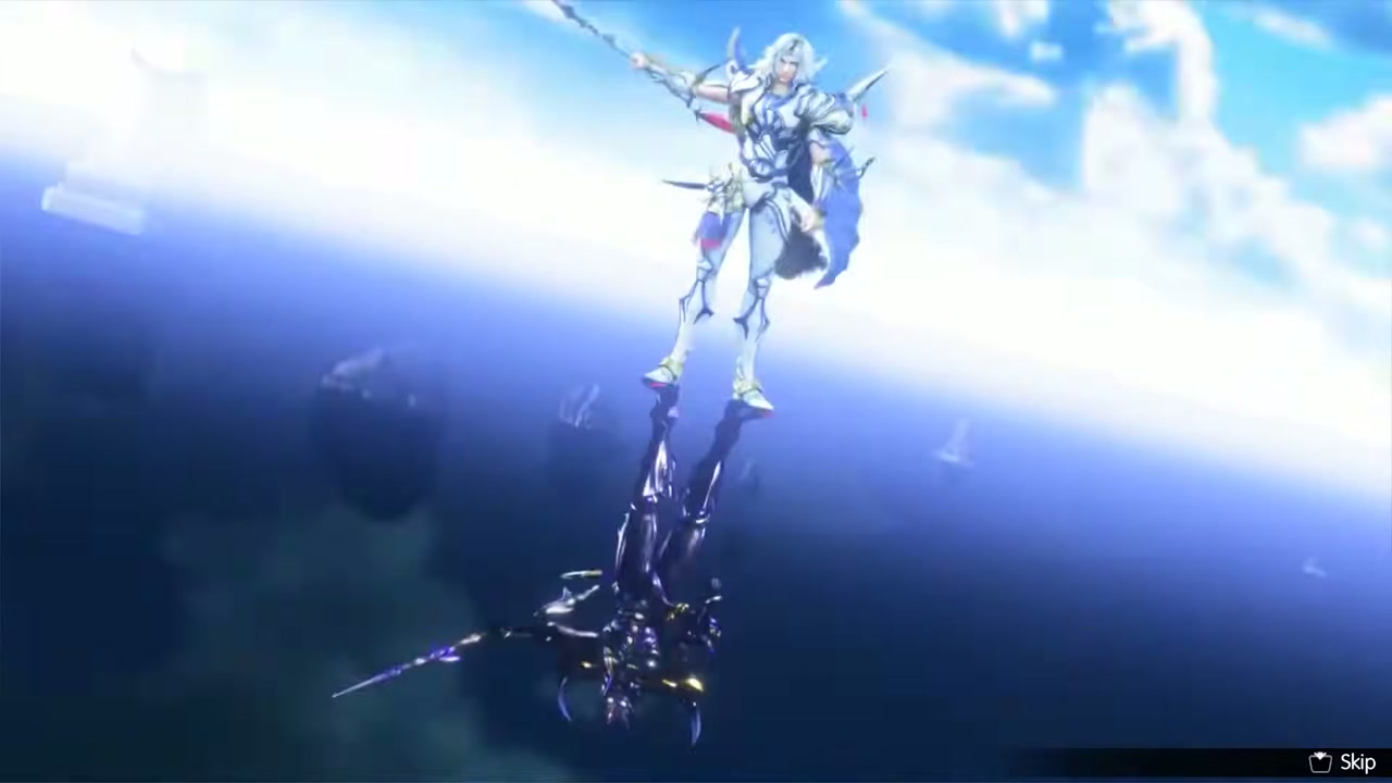 파이널 판타지 레조넌스 세실 아래 수면에 암흑기사 모습이 비치는 장면
