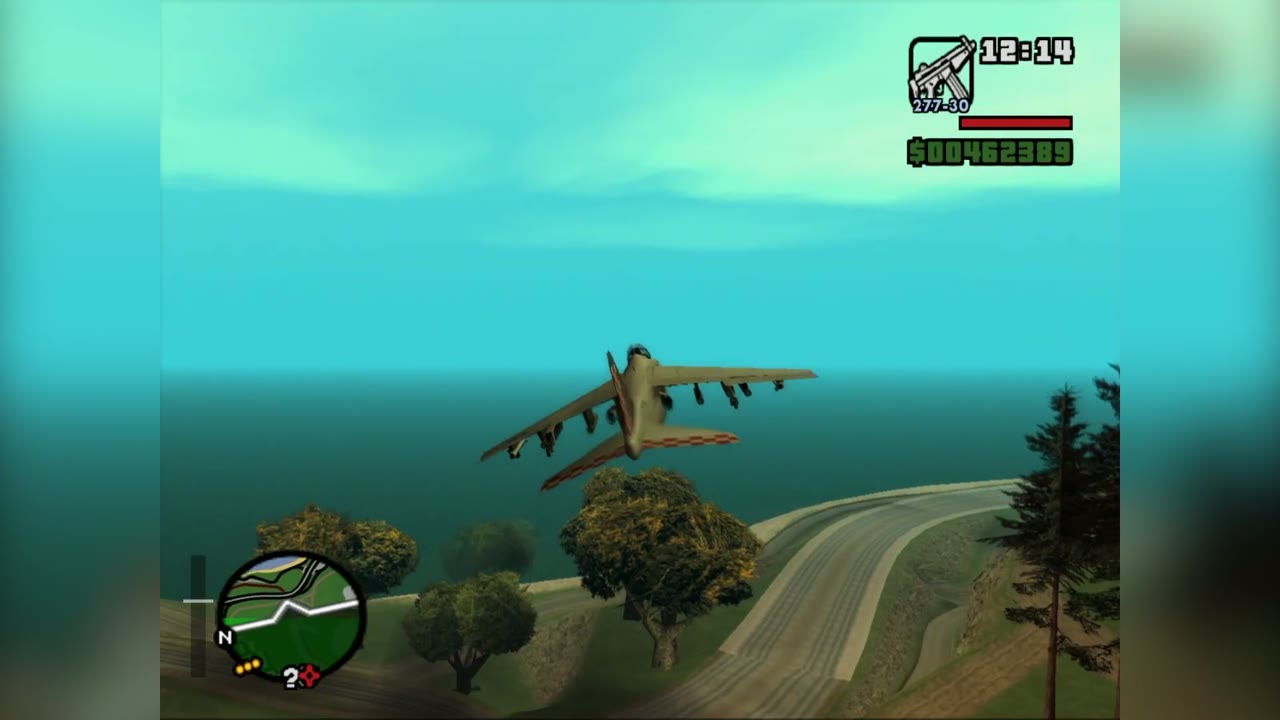 GTA 산 안드레아스 해안 도로 위를 나는 수직이착륙 전투기