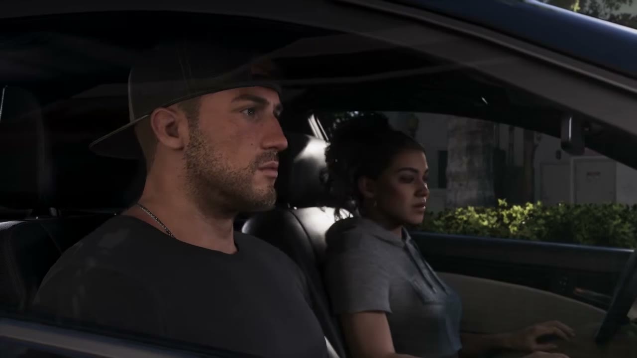 GTA 6 차 안에 나란히 앉은 제이슨과 루시아