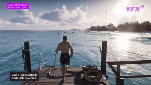 GTA6 부두에서 바다로 뛰어드는 장면