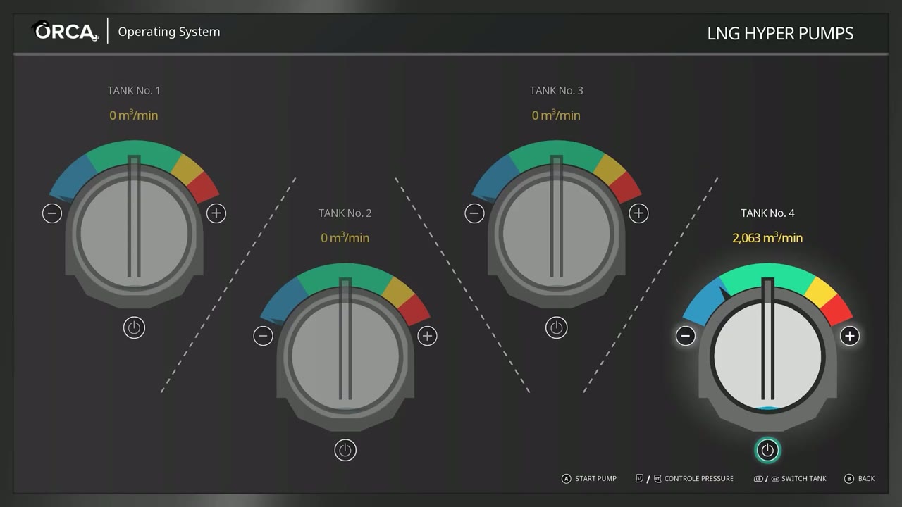 시페어러 더 쉽 심 액화천연가스 탱크 펌프 운영 화면