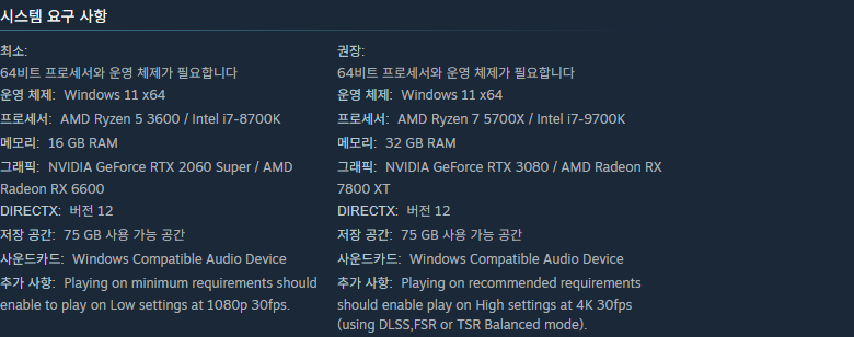 사일런트 힐 타운폴 스팀 PC 시스템 요구사항