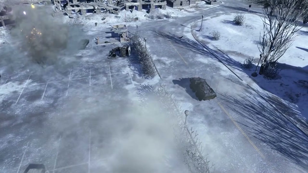 에볼루션 DLC 눈 덮인 주차장 옆 도로를 달리는 8륜 장갑차