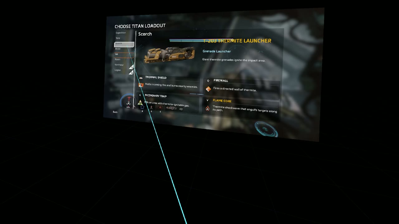타이탄폴 2 VR 모드 타이탄 장비 선택 화면