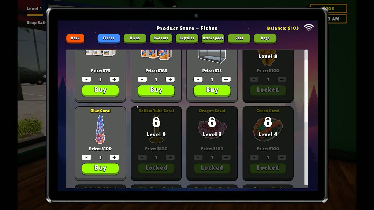 얼티밋 펫 샵 시뮬레이터 상품 구매 화면