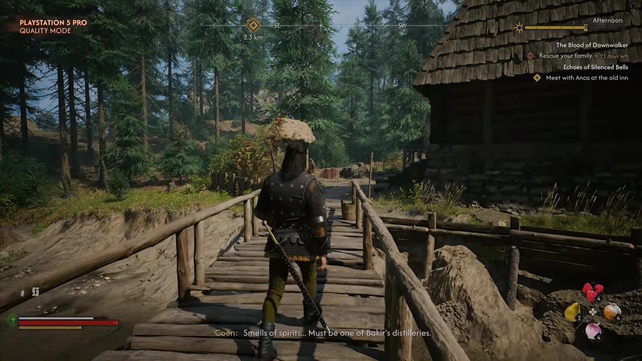 PS5 Pro 퀄리티 모드로 나무 다리를 건너는 코엔