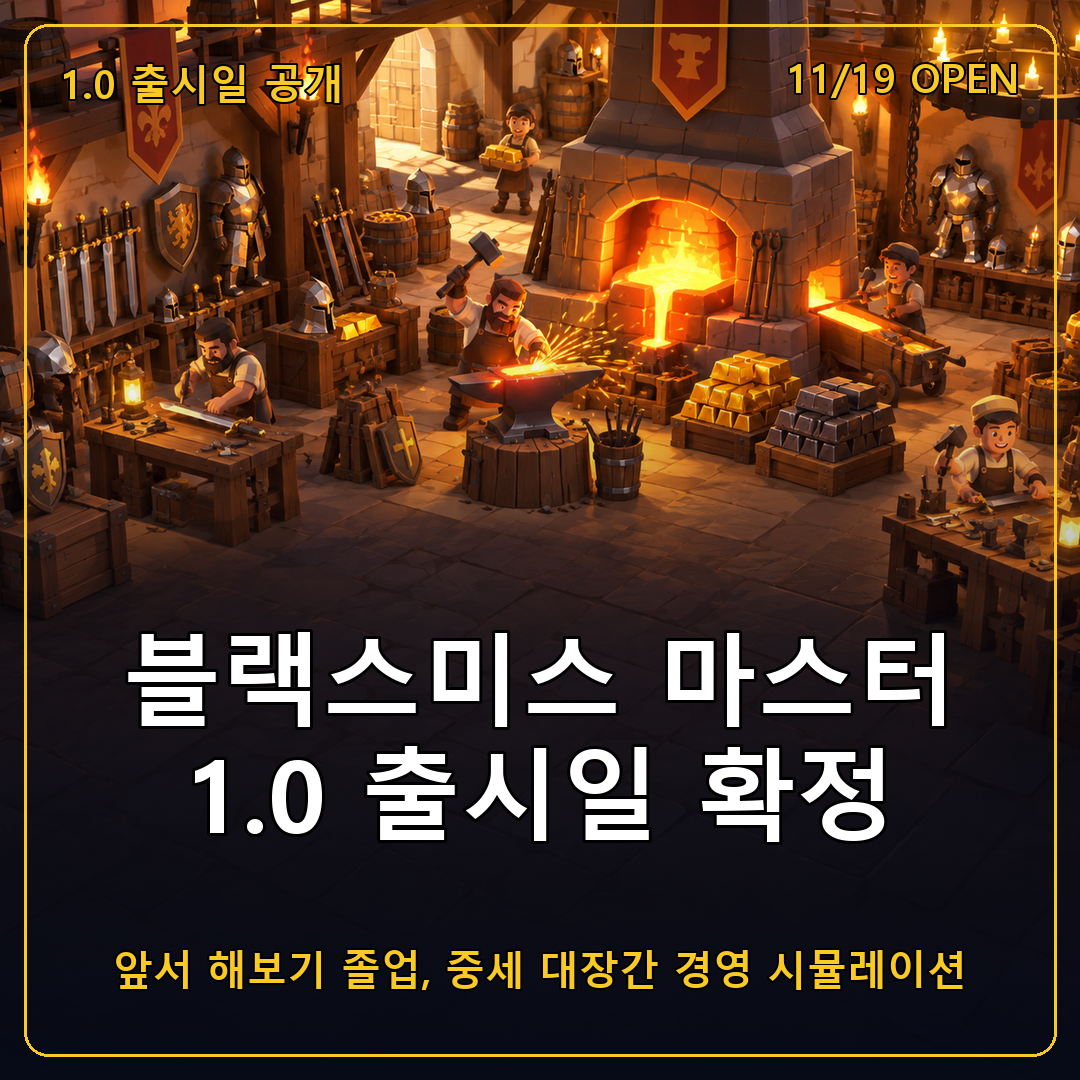 블랙스미스 마스터 1.0 출시일 11월 19일 확정, 중세 대장간 경영 시뮬레이션 앞서 해보기 졸업