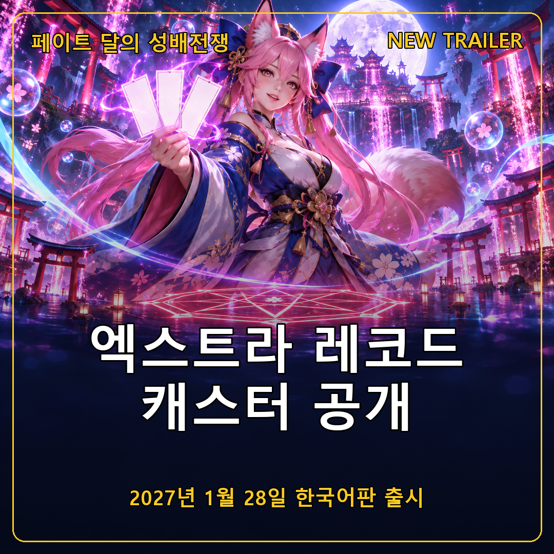 페이트/엑스트라 레코드 캐스터 트레일러 공개, 2027년 1월 28일 한국어판으로 돌아오는 달의 성배전쟁