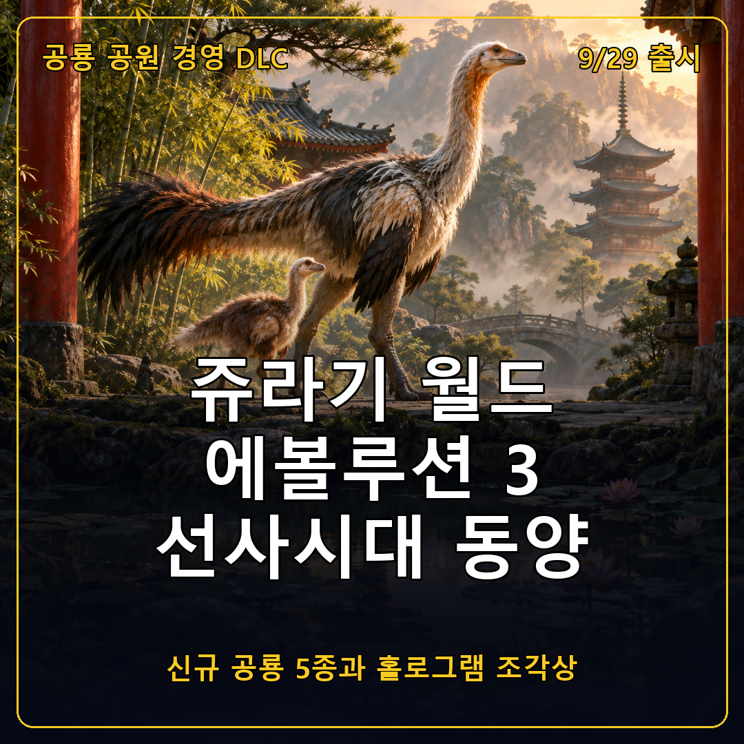 쥬라기 월드 에볼루션 3 선사시대 동양 DLC 9월 29일 출시, 타르보사우루스 등 공룡 5종과 홀로그램 조각상