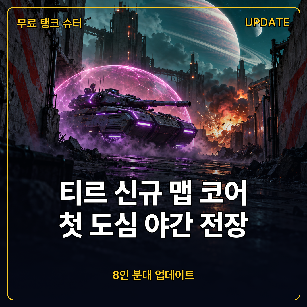 무료 탱크 슈터 티르 신규 맵 코어 공개, 첫 도심 야간 전장과 8인 분대 업데이트 정리