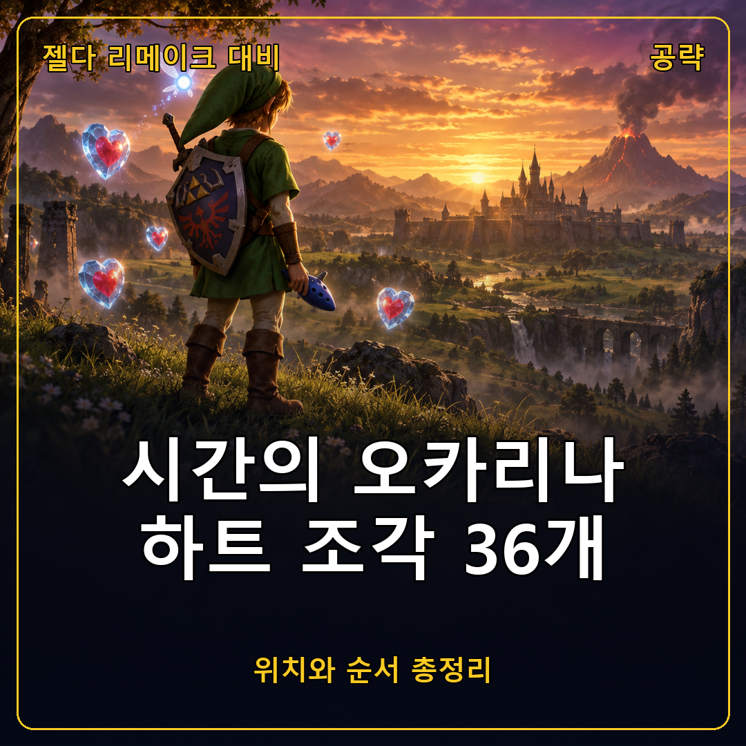 젤다의 전설 시간의 오카리나 하트 조각 36개 위치와 순서, 스위치2 리메이크 전에 원작으로 복습하기